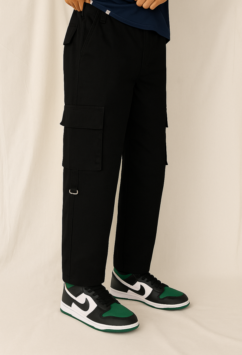 Black Straight fit cargo pants